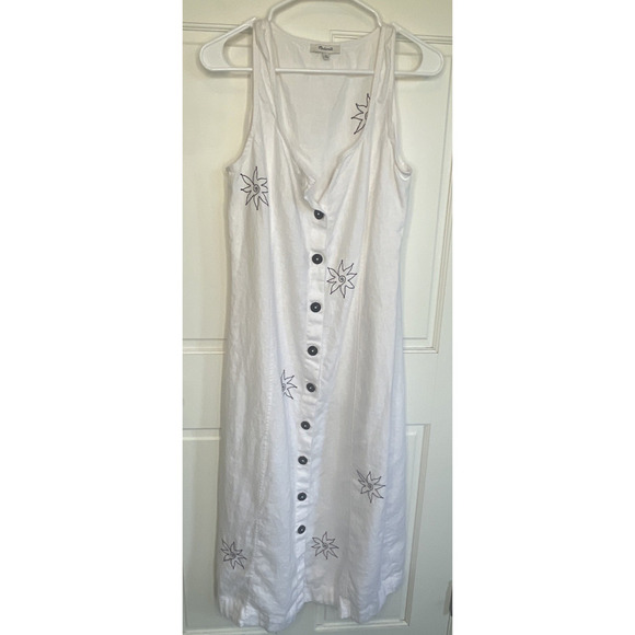 Madewell Dresses & Skirts - Madewell Women's Button Front Maxi Tea Dress Sz 10 Embroidered Floral 100% Linen